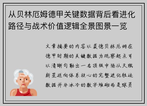 从贝林厄姆德甲关键数据背后看进化路径与战术价值逻辑全景图景一览
